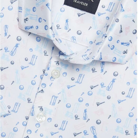 Traveler Performance Tailored Fit Golf Polo | XX Large White/Blue/Pink Shirt - Picture 3 of 3